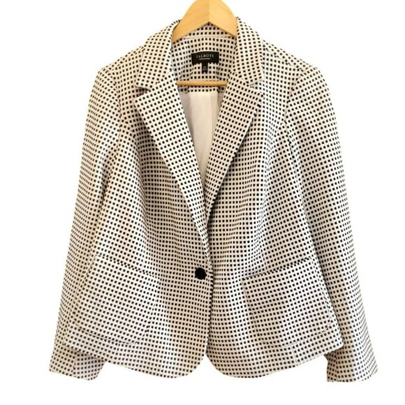 Talbots Jackets & Blazers - Talbots Womens Plus Size White Black Checkered Petite Blazer Size 1X NWOT Spring